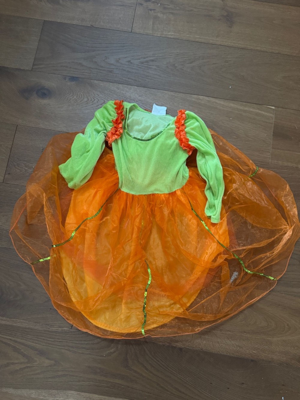 Green & Orange Pumpkin-Inspired Kids Costume Dress